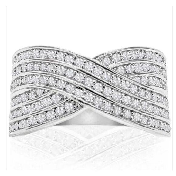 NEW~ 1 Ct. Rose Cut Genuine Diamond Swirl Crossover Ring Sz 8 - Picture 2 of 6